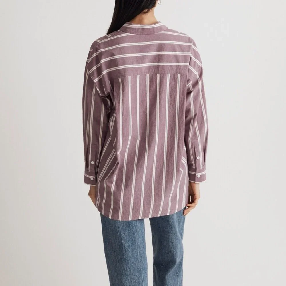 MADEWELL STRIPED POPLIN OVERSIZED SHIRT in IRIS BLOOM - Picture 4 of 9
